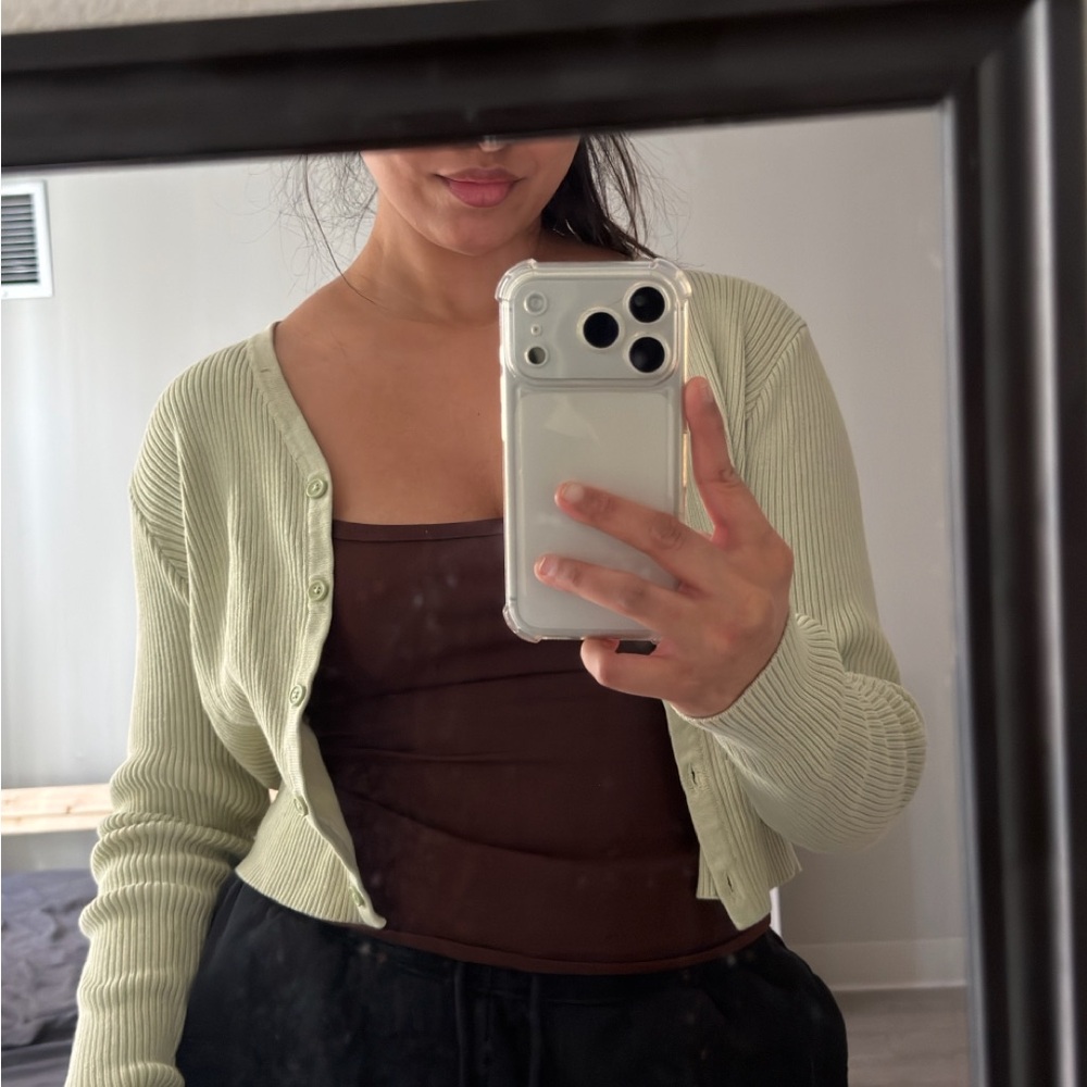 Brandy Melville Light Green Ribbed Cardigan
